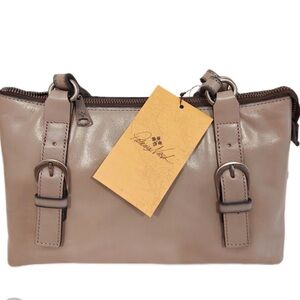 Patricia Nash Bordeaux Distressed Leather Shoulder Satchel  - Stone - NWT